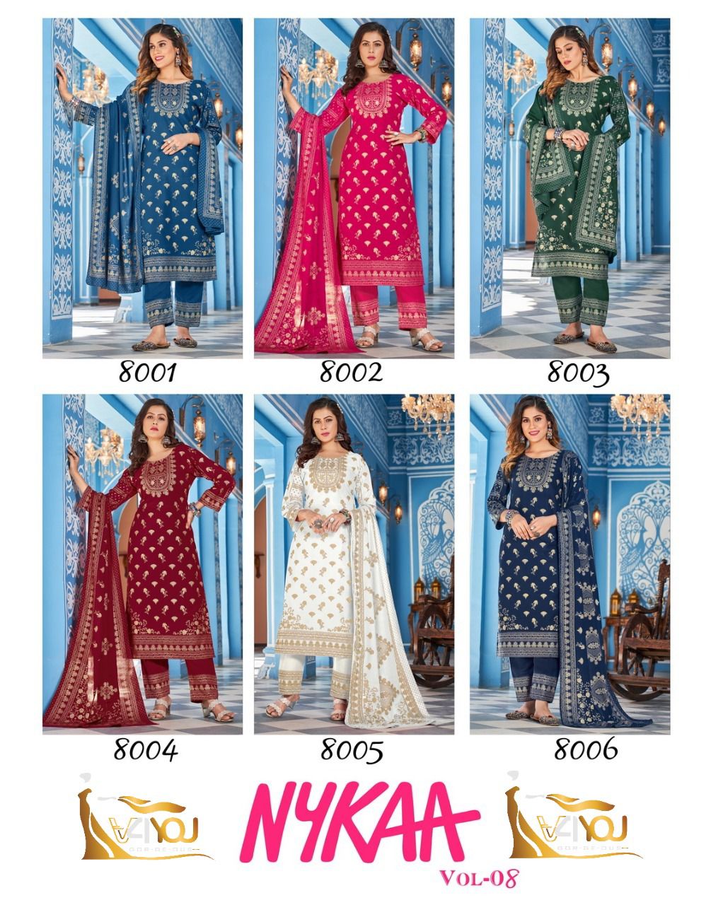 V4you Nykaa Vol 8 Ethnic Wear Wholesale Printed Readymade Suits